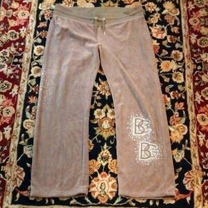 BCBG MAX AZRIA- Tan Velour Bling Track Pants Size L